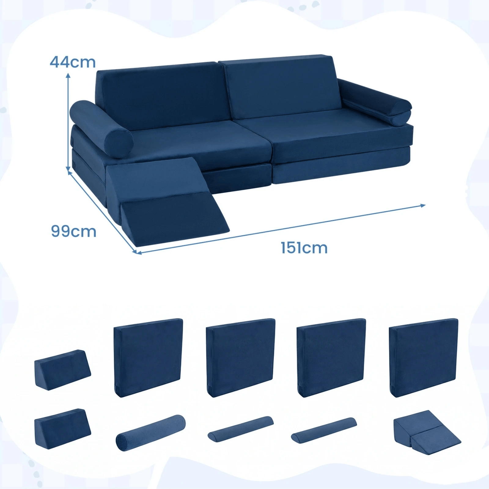 10 Dalių Modulinė Vaikiška Sofa Su Skalbiamu Užvalkalu Ir Minkštu Veliūru Modulinės sofos