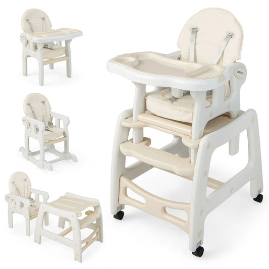 3-in-1 Kūdikių Maitinimo Kėdutė Reguliuojamas Atlošo Kampas, Smėlio Spalva Maitinimo Kėdutės