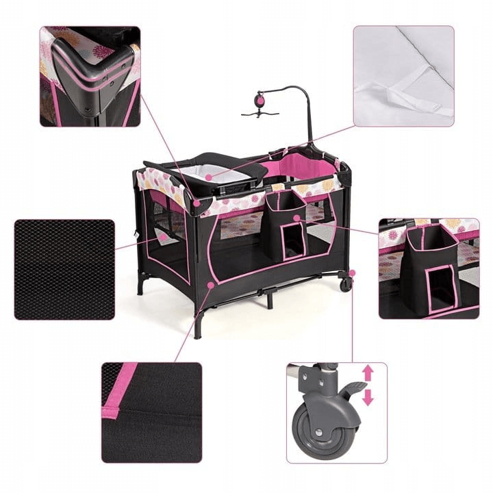 3in1 Kelioninė Lovelė Kūdikiams Su Vystymo Stalu ir Muzikiniu Žaislu, 107 × 72 cm Lovytė Kūdikiui