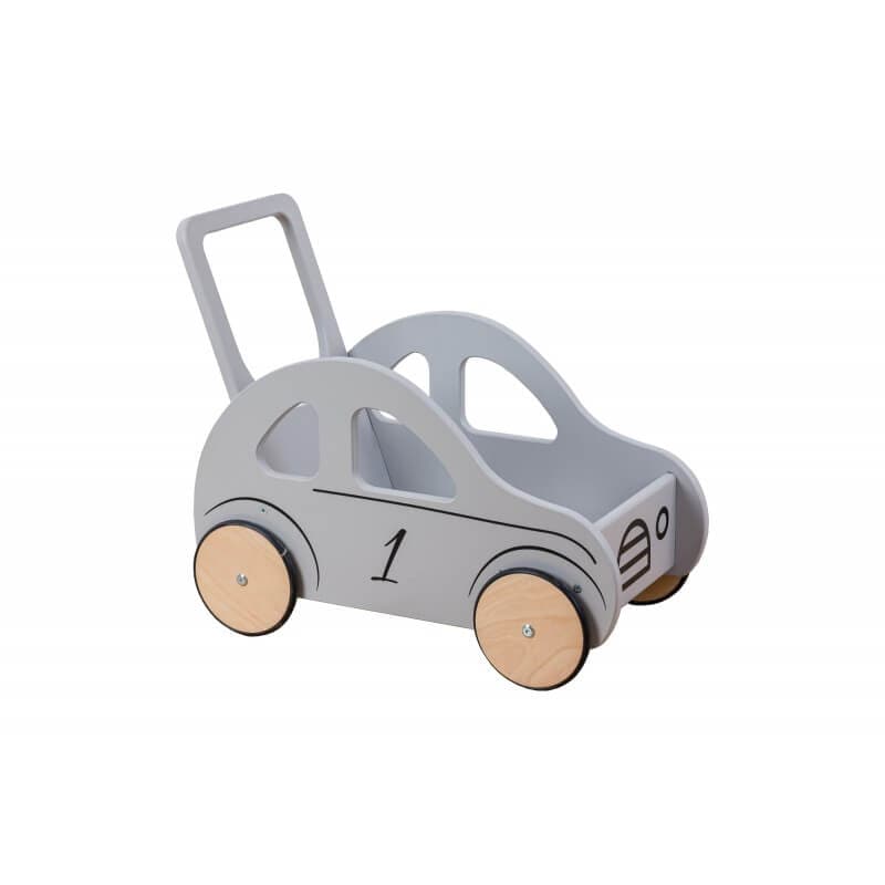 3in1 Medinis Stumdukas Vežimėlis Ir Žaislų Dėžė Mašinėlė Pilka 51 × 55 × 29 cm Stumiamos Mašinėlės Vaikams