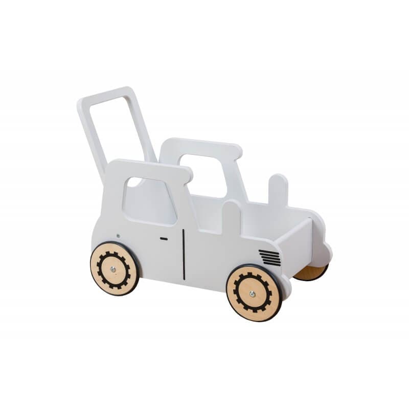 3in1 Medinis Stumdukas Vežimėlis Ir Žaislų Dėžė Traktorius Balta 51 × 55 × 29 cm Stumiamos Mašinėlės Vaikams