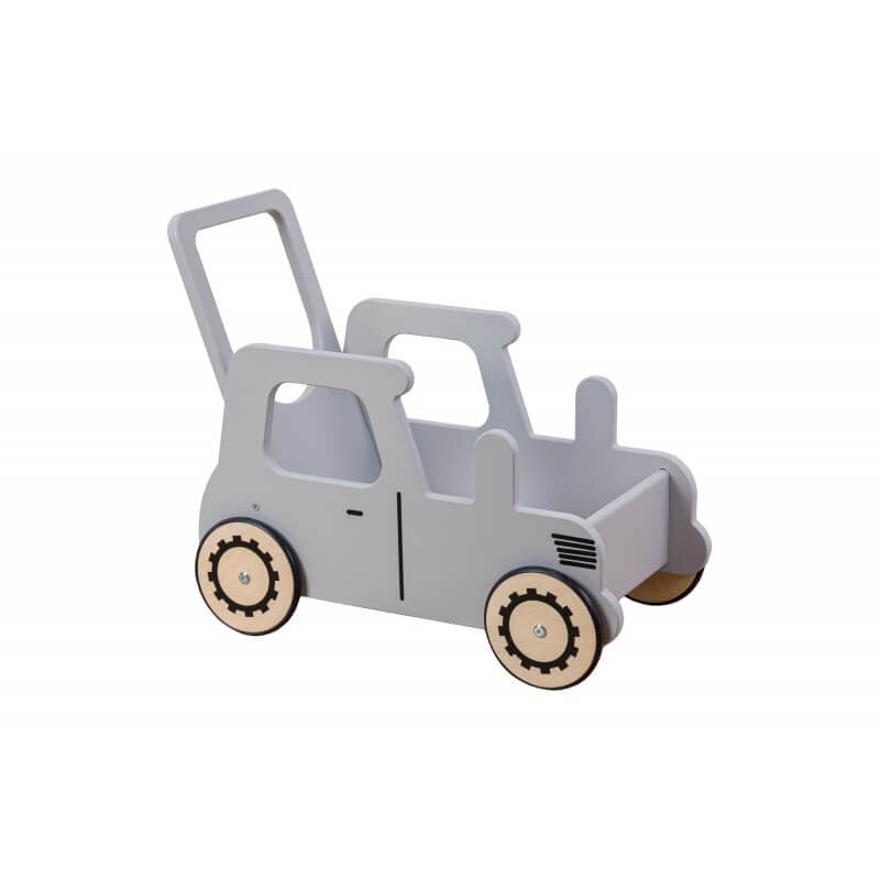 3in1 Medinis Stumdukas Vežimėlis Ir Žaislų Dėžė Traktorius Pilka 51 × 55 × 29 cm Stumiamos Mašinėlės Vaikams