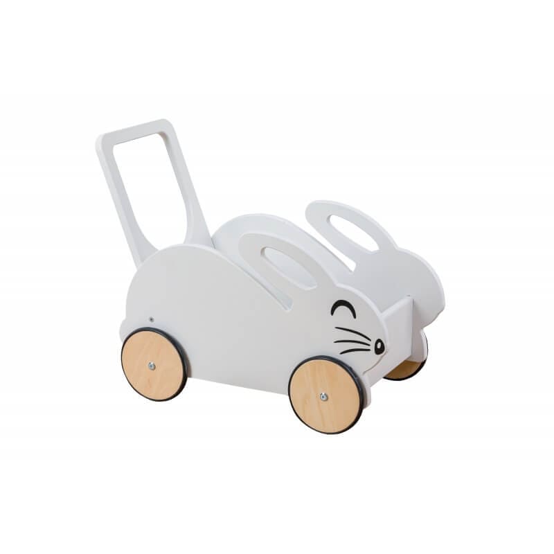 3in1 Medinis Stumdukas Vežimėlis Ir Žaislų Dėžė Zuikutis Baltas 51 × 55 × 29 cm Stumiamos Mašinėlės Vaikams