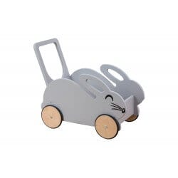3in1 Medinis Stumdukas Vežimėlis Ir Žaislų Dėžė Zuikutis Pilkas 51 × 55 × 29 cm Stumiamos Mašinėlės Vaikams