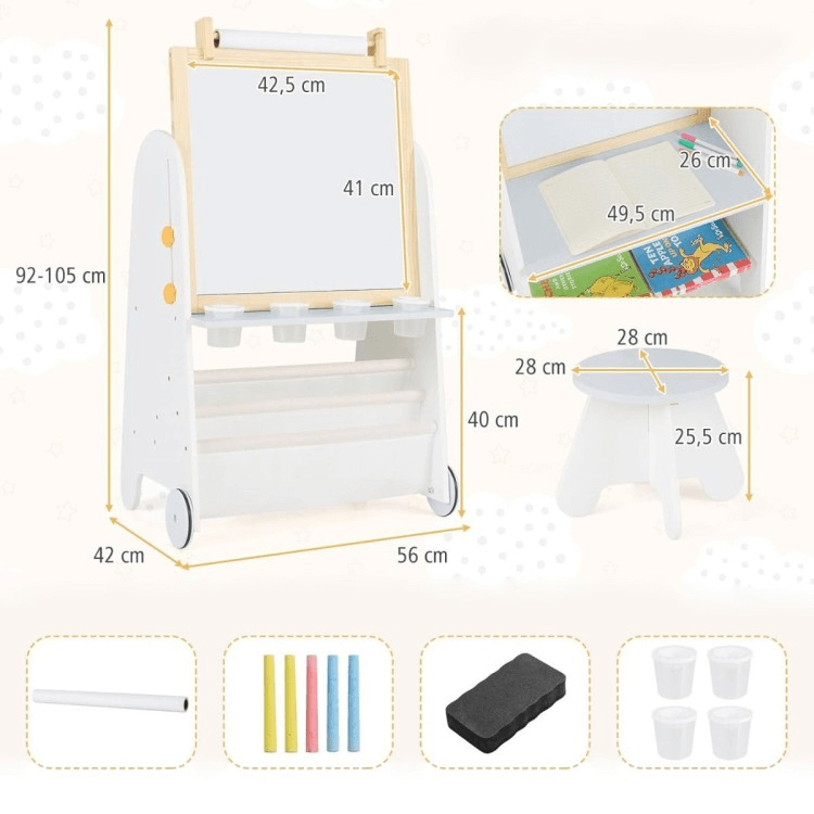 4 Viename Medinis Molbertas Ir Piešimo Lenta Vaikams Su Ratukais Piešimo Lentos