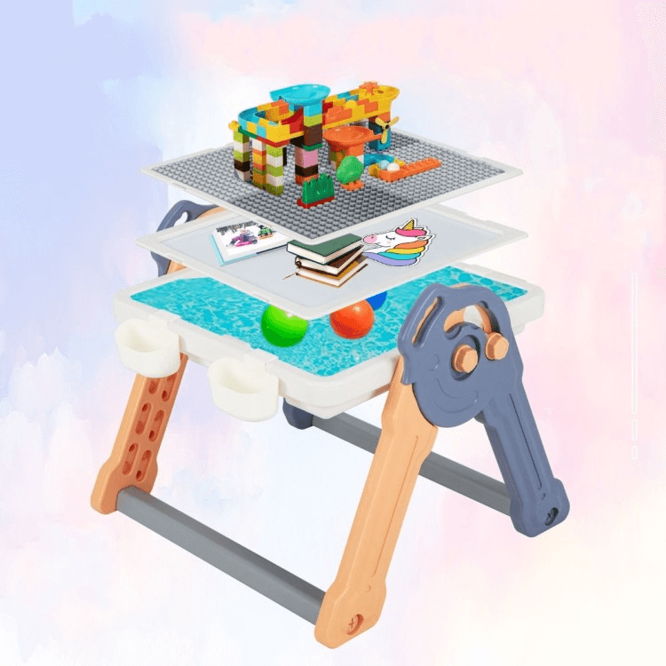 6 Viename Žaidimų Stalas Vaikams Su Kėdute, Kaladėlėms, Smėliui Staliukai Kėdutės