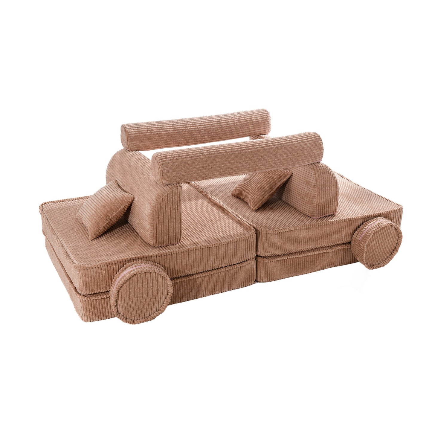 MeowBaby Aesthetic Premium modulinė vaikiška sofa 160 cm – pudrinė rožinė spalva, vaizdas 4