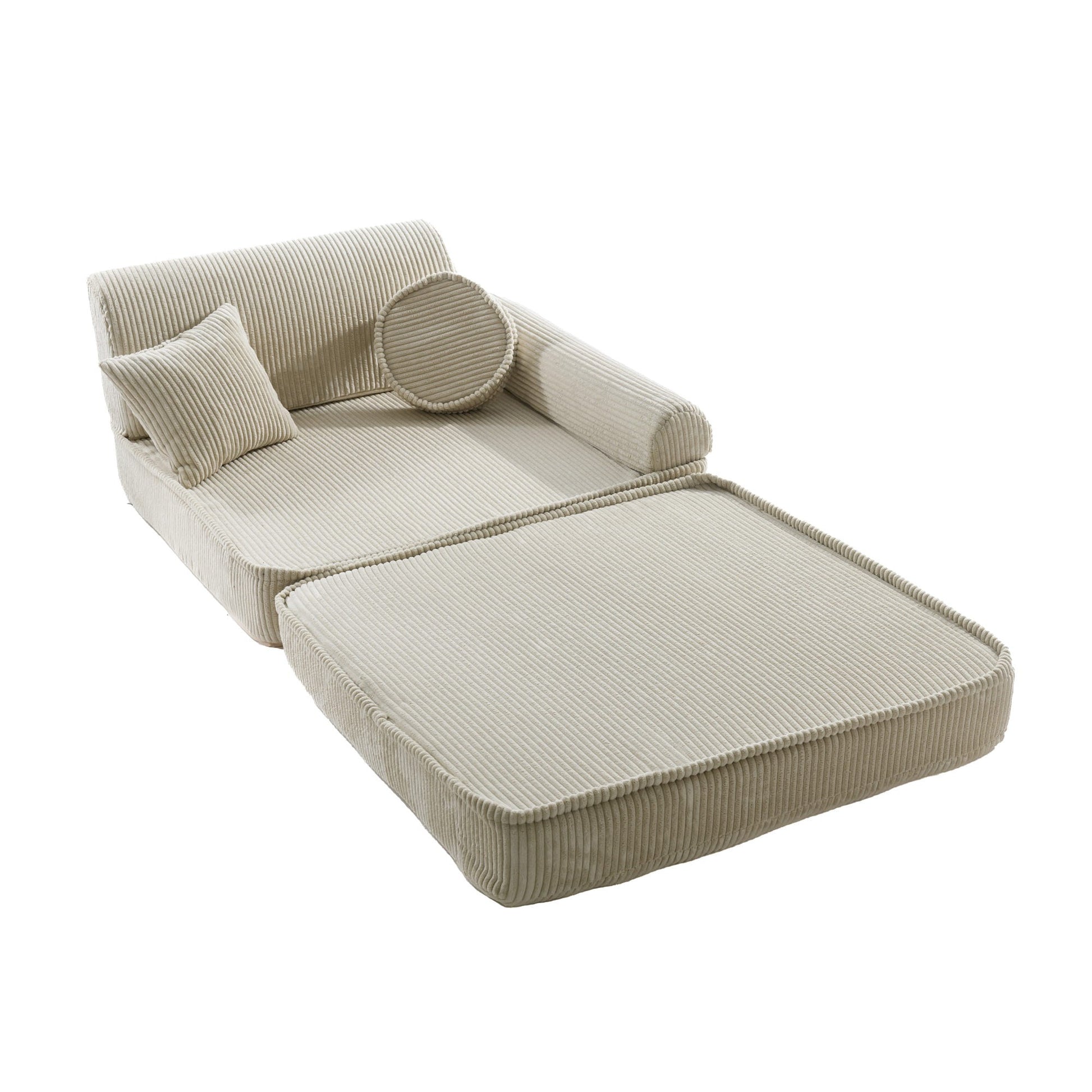 MeowBaby Aesthetic Premium modulinė vaikiška sofa 160 cm – ekru spalva, vaizdas 1