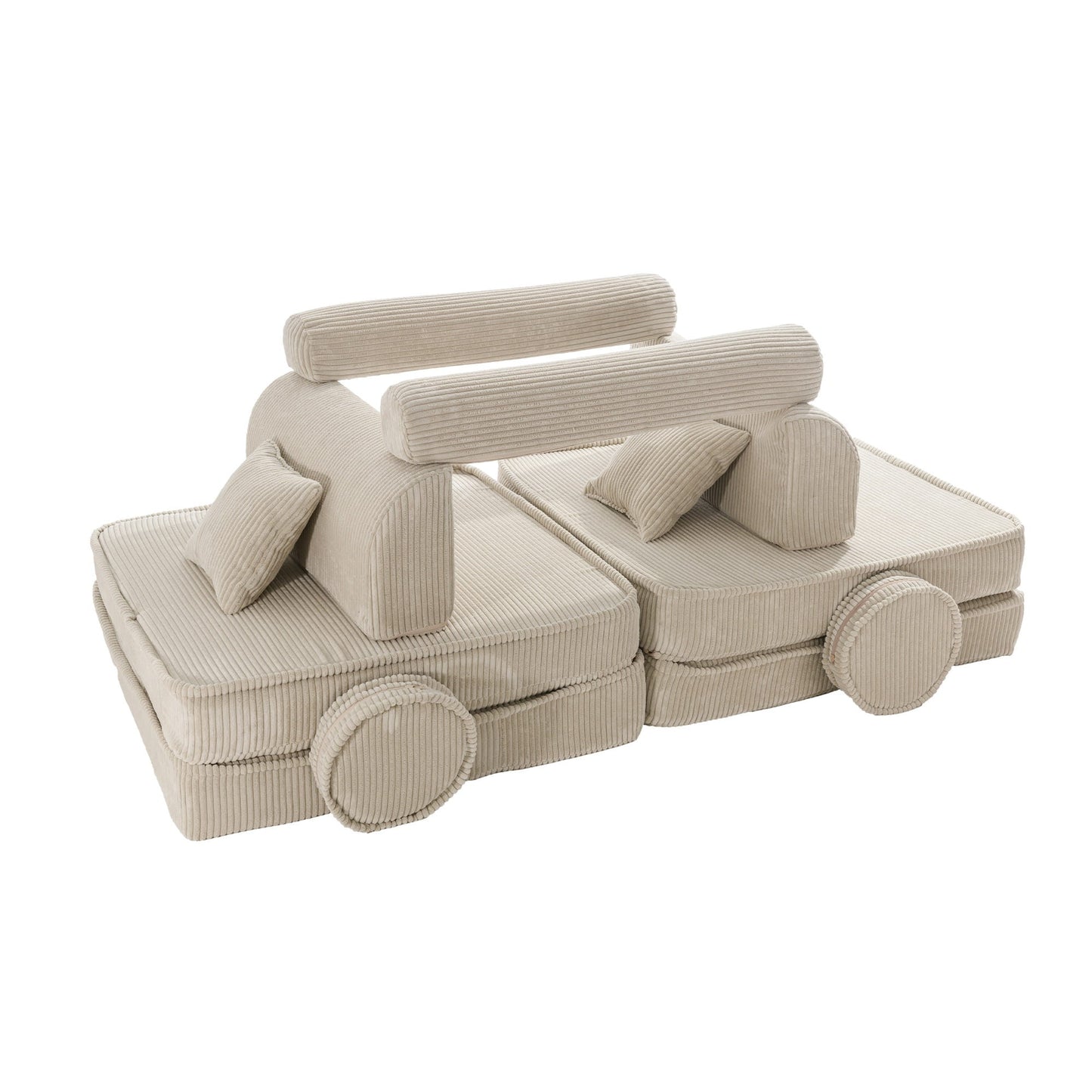 MeowBaby Aesthetic Premium modulinė vaikiška sofa 160 cm – ekru spalva, vaizdas 4