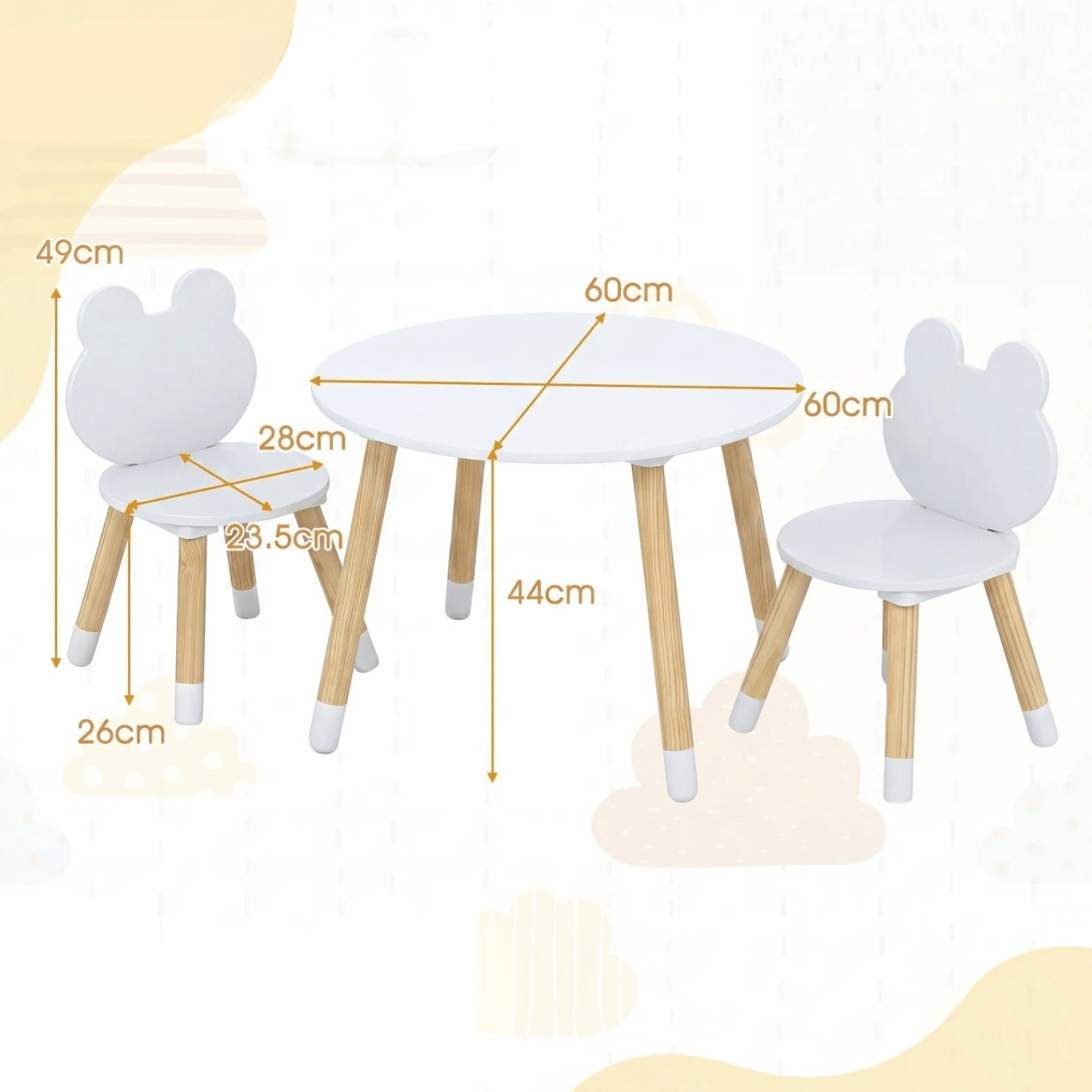 Apvalus Vaikiškas Stalas su 2 Kėdutėmis Varlytės, Baltas Staliukai Kėdutės