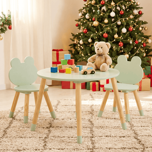 Apvalus Vaikiškas Stalas su 2 Kėdutėmis Varlytės, Žalia Staliukai Kėdutės