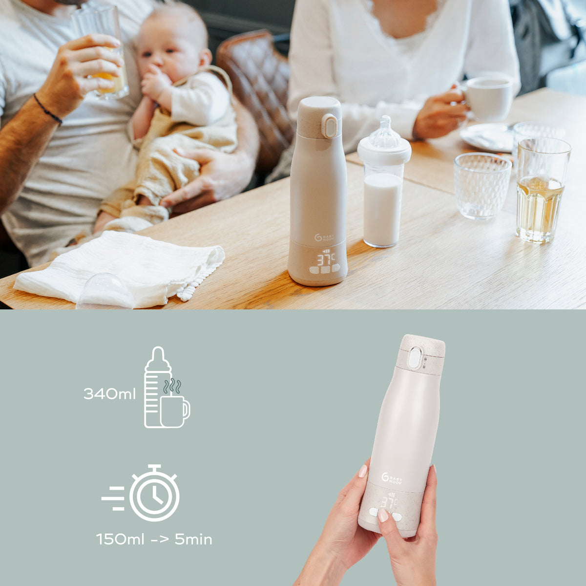 Babymoov Moov & Feed kelioninis šildytuvas, kreminis, A002103 – nuotrauka 4