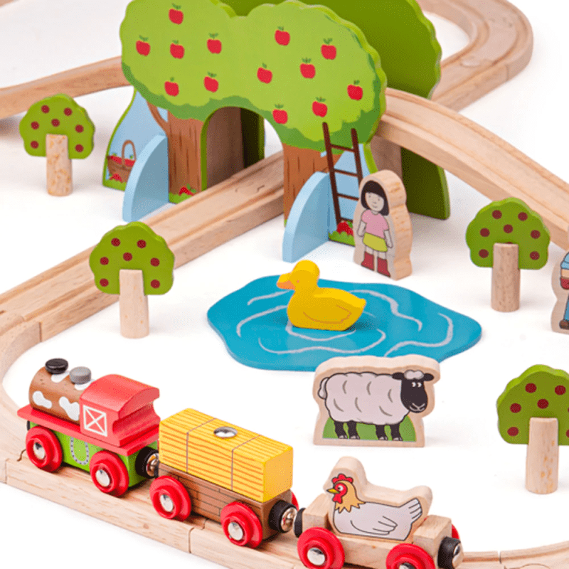 Bigjigs Žaislas Vaikams Traukinukų Trasa Ūkis (44 El.) Žaislai Traukiniai