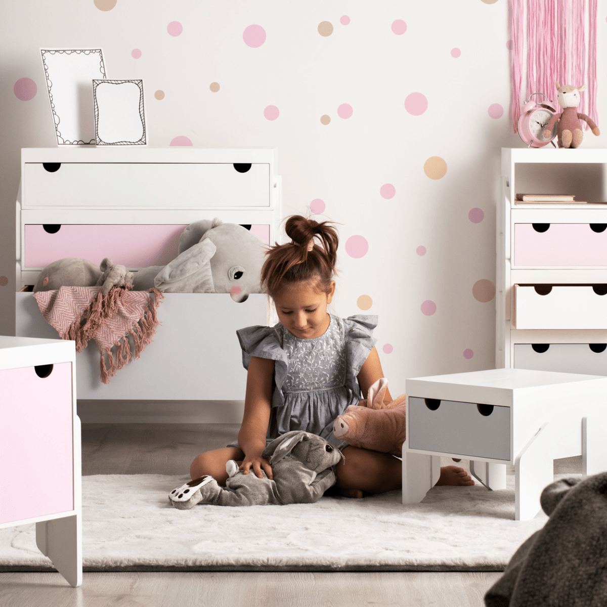 CapiBabi Little – Modulinė Komoda, Kėdutė Ir Suoliukas Vaikams, Balta Komoda