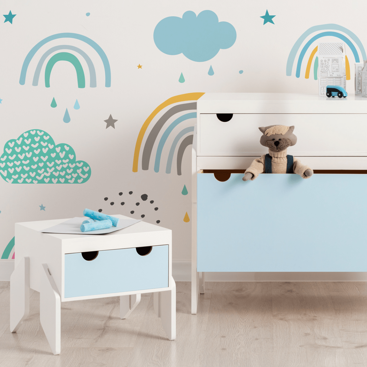 CapiBabi Little – Modulinė Komoda, Kėdutė Ir Suoliukas Vaikams, Balta Komoda