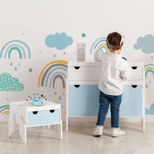 CapiBabi Little – Modulinė Komoda, Kėdutė Ir Suoliukas Vaikams, Balta Komoda