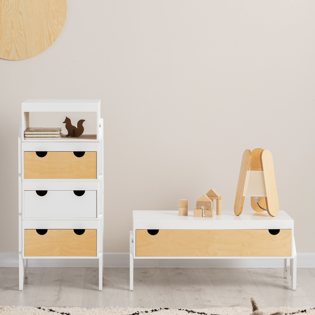 CapiBabi Little – Modulinė Komoda, Kėdutė Ir Suoliukas Vaikams, Balta Komoda