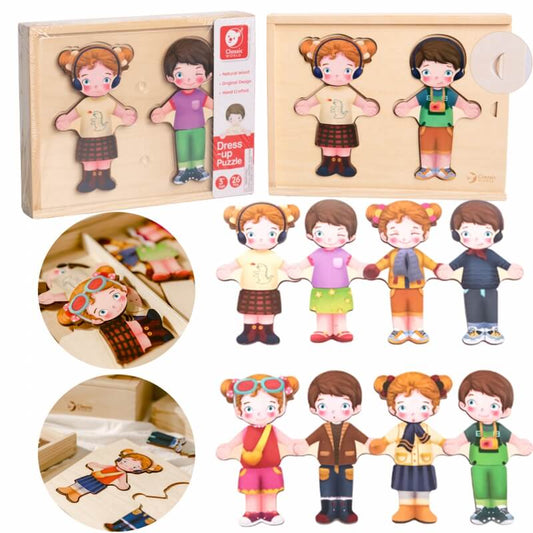 CLASSIC WORLD Drewniane Puzzle Dress-up MONTESSORI Žaislai Vaikams Ir Kūdikiams