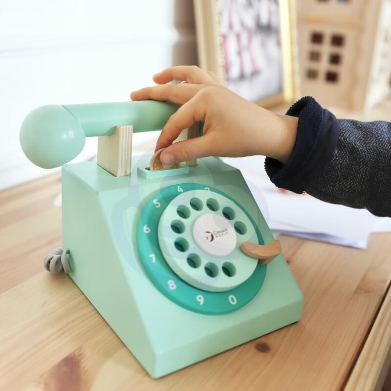 CLASSIC WORLD Klasikinis Medinis Vaikiškas Telefonas 4 El. Mokomieji Žaislai