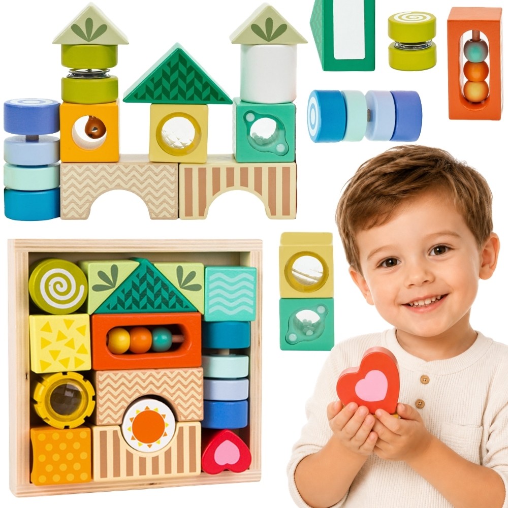 Classic World Medinės Sensorinės Montessori Kaladėlės, 14 Dalių – nuotrauka 1