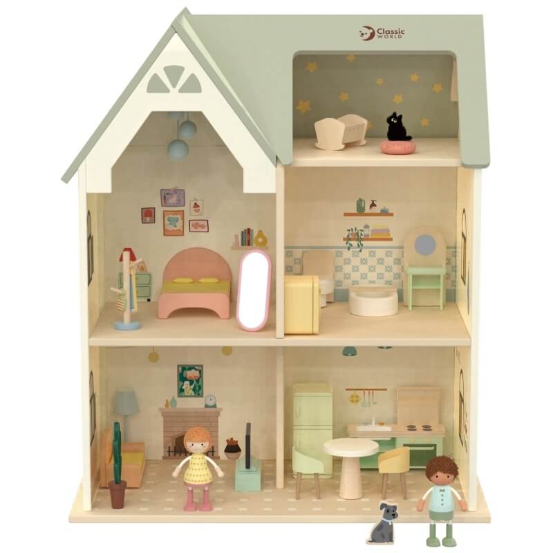 Classic World Medinis Lėlių Namas Su Baldais Ir Figūrėlėmis 47 x 27 x 55 cm Lėlių Namas