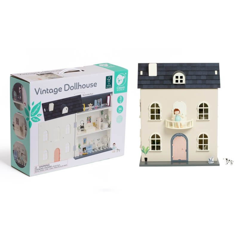 Classic World Medinis Vintažinis Lėlių Namelis Su Baldais Vaikams Lėlių Namas