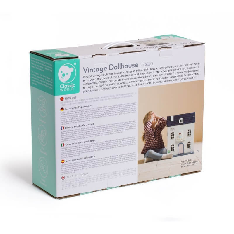 Classic World Medinis Vintažinis Lėlių Namelis Su Baldais Vaikams Lėlių Namas