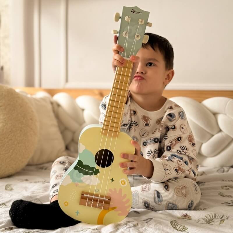 Classic World Mėlyna Medinė Ukulelė Vaikams Su Natų Knyga Žaislai Montessori