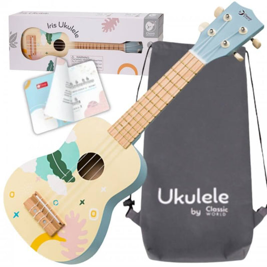 Classic World Mėlyna Medinė Ukulelė Vaikams Su Natų Knyga Žaislai Montessori