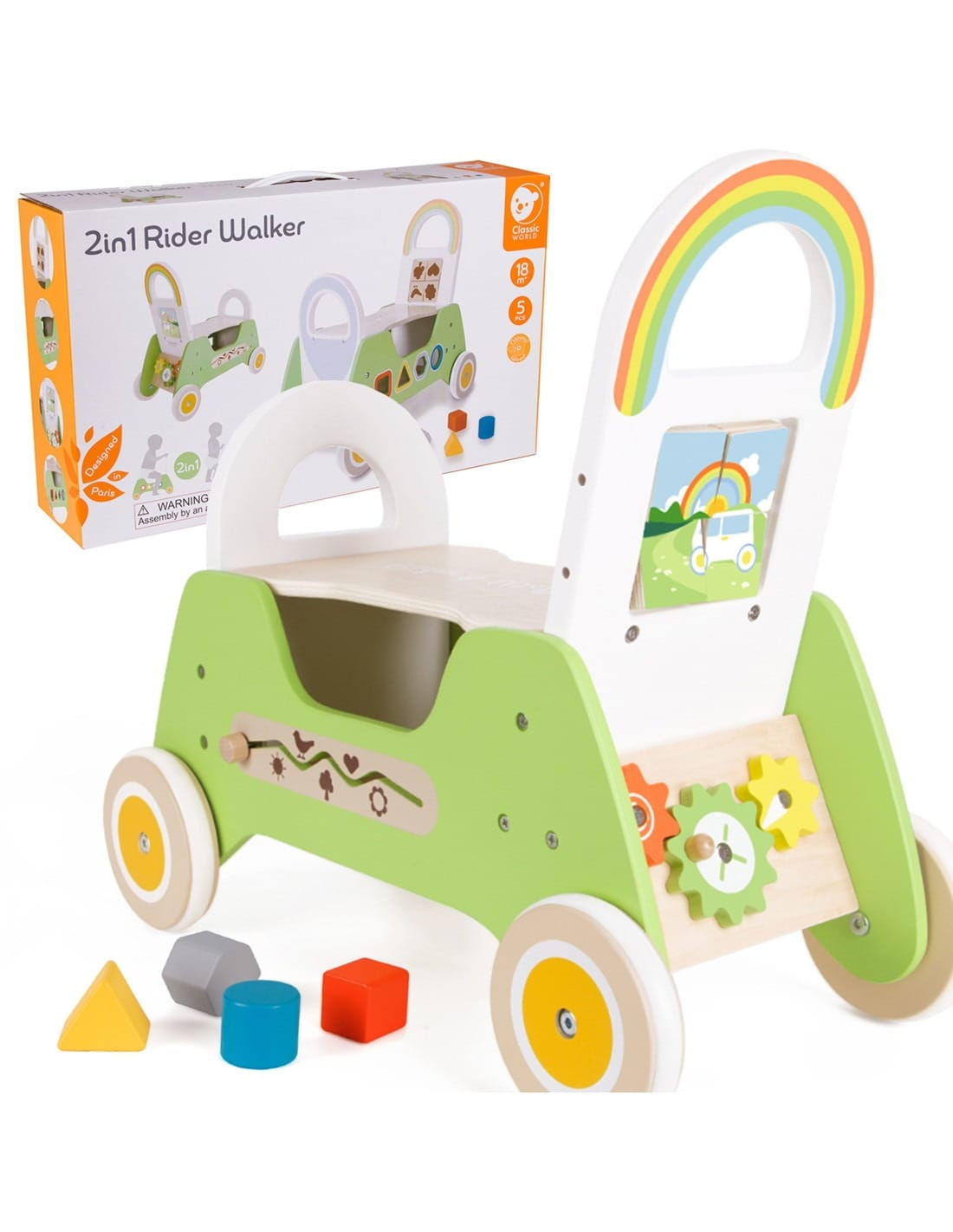 Classic World „Rider“ Medinė Vaikštynė-Stumdukas Rūšiuoklis Stumiamos Mašinėlės Vaikams