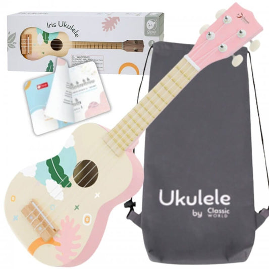 Classic World Rožinė Medinė Ukulelė Vaikams Su Natų Knyga Žaislai Montessori