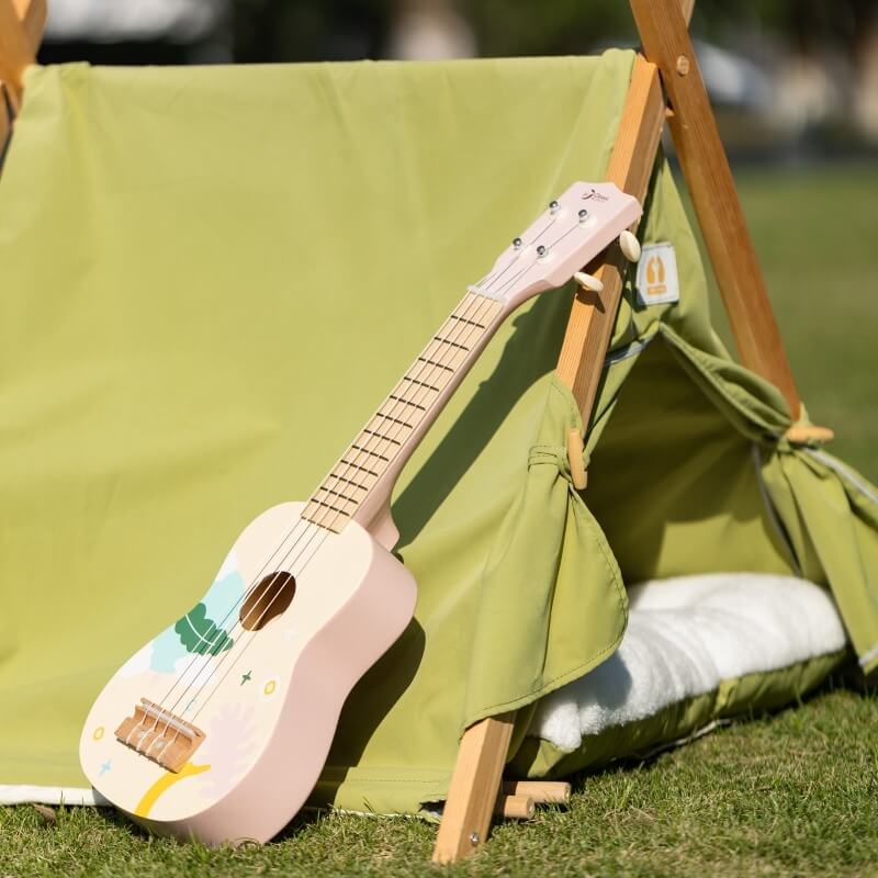 Classic World Rožinė Medinė Ukulelė Vaikams Su Natų Knyga Žaislai Montessori