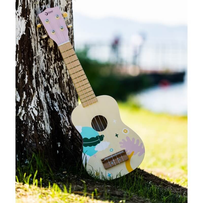 Classic World Rožinė Medinė Ukulelė Vaikams Su Natų Knyga Žaislai Montessori