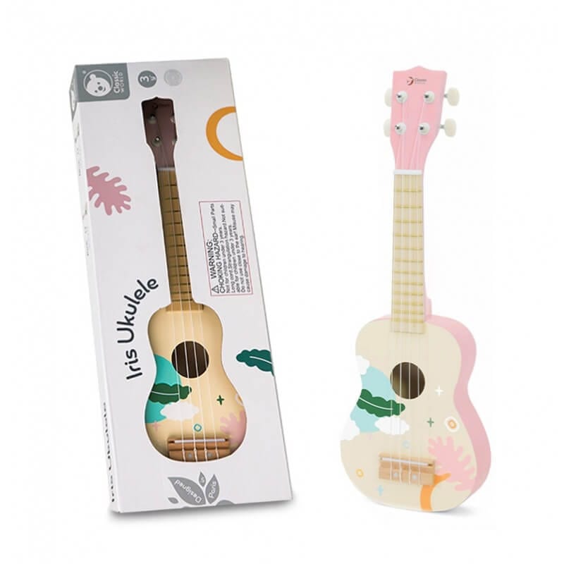 Classic World Rožinė Medinė Ukulelė Vaikams Su Natų Knyga Žaislai Montessori