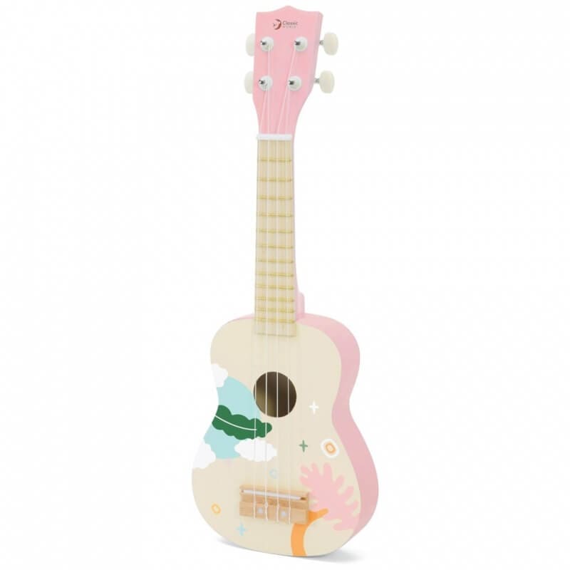 Classic World Rožinė Medinė Ukulelė Vaikams Su Natų Knyga Žaislai Montessori