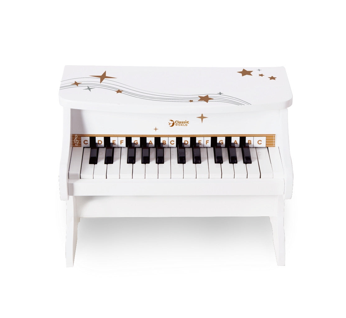 Classic World baltas medinis pianinas, 25 klavišai – nuotrauka 1