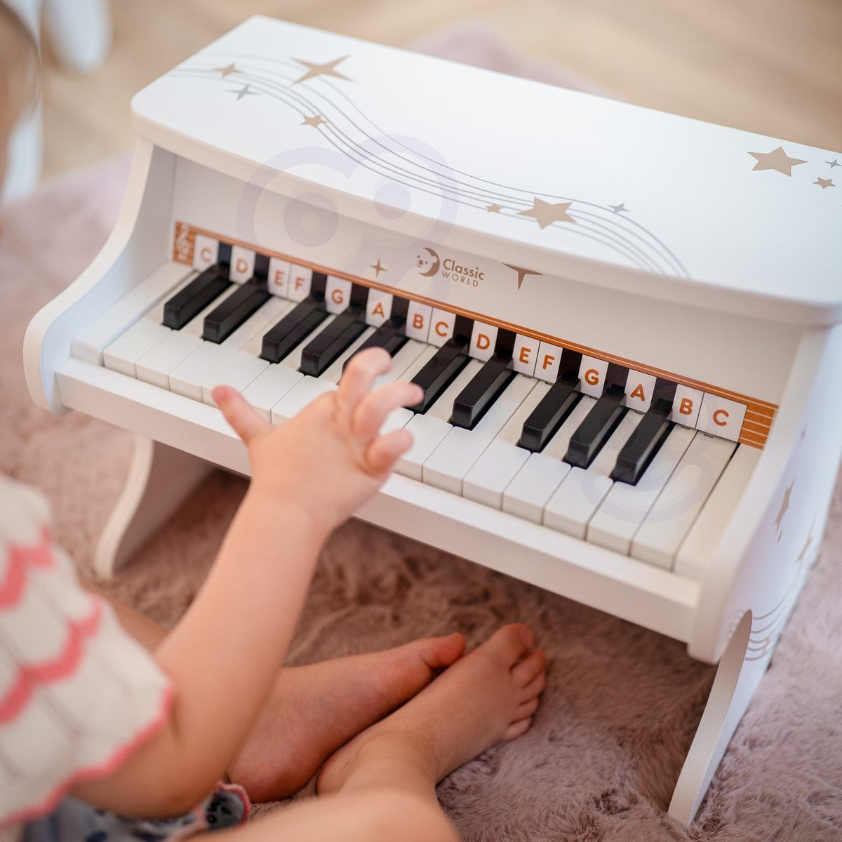 Classic World baltas medinis pianinas, 25 klavišai – nuotrauka 4