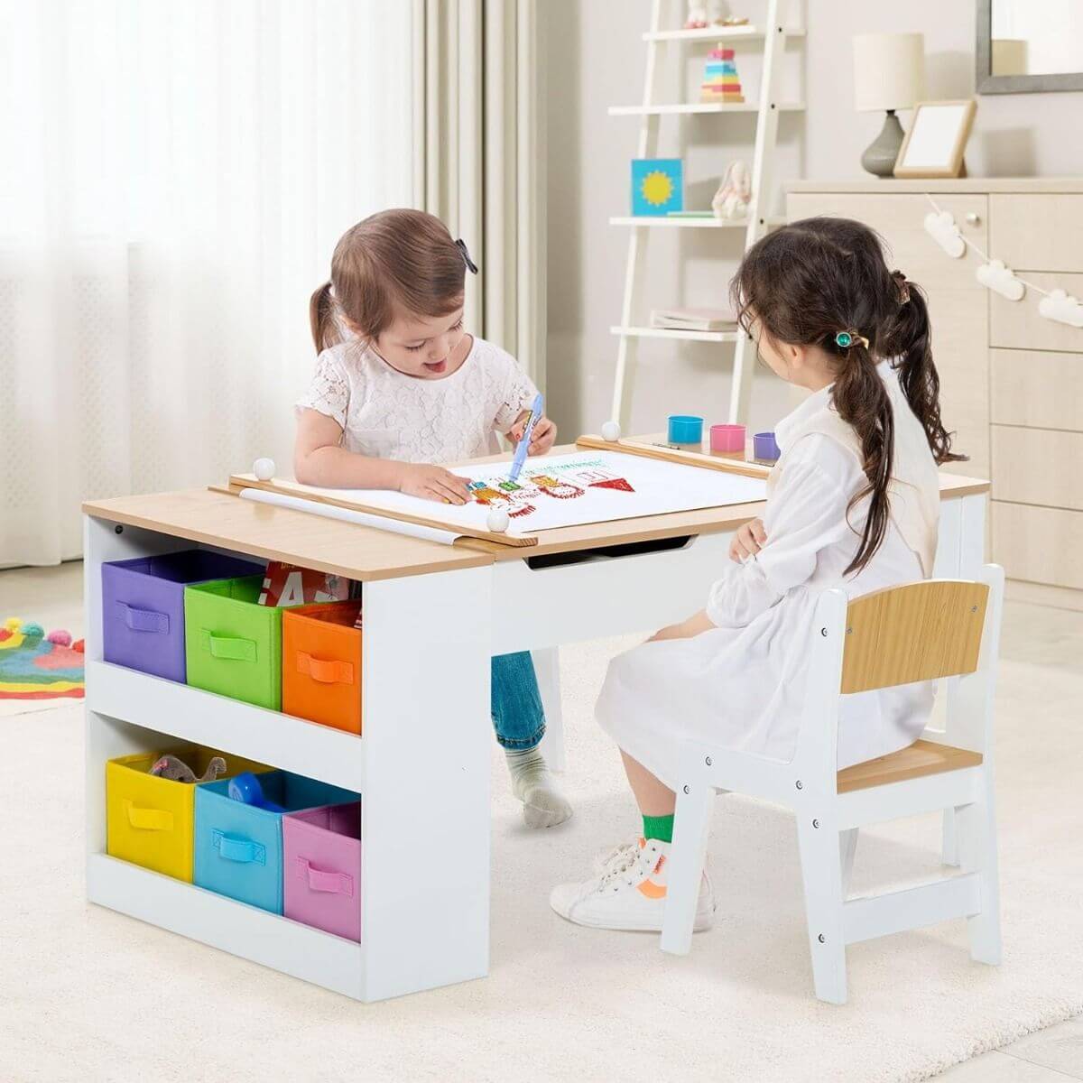 Daugiafunkcinis Vaikiškas Rašomasis Stalas Su 2 Kėdėmis Staliukai Kėdutės