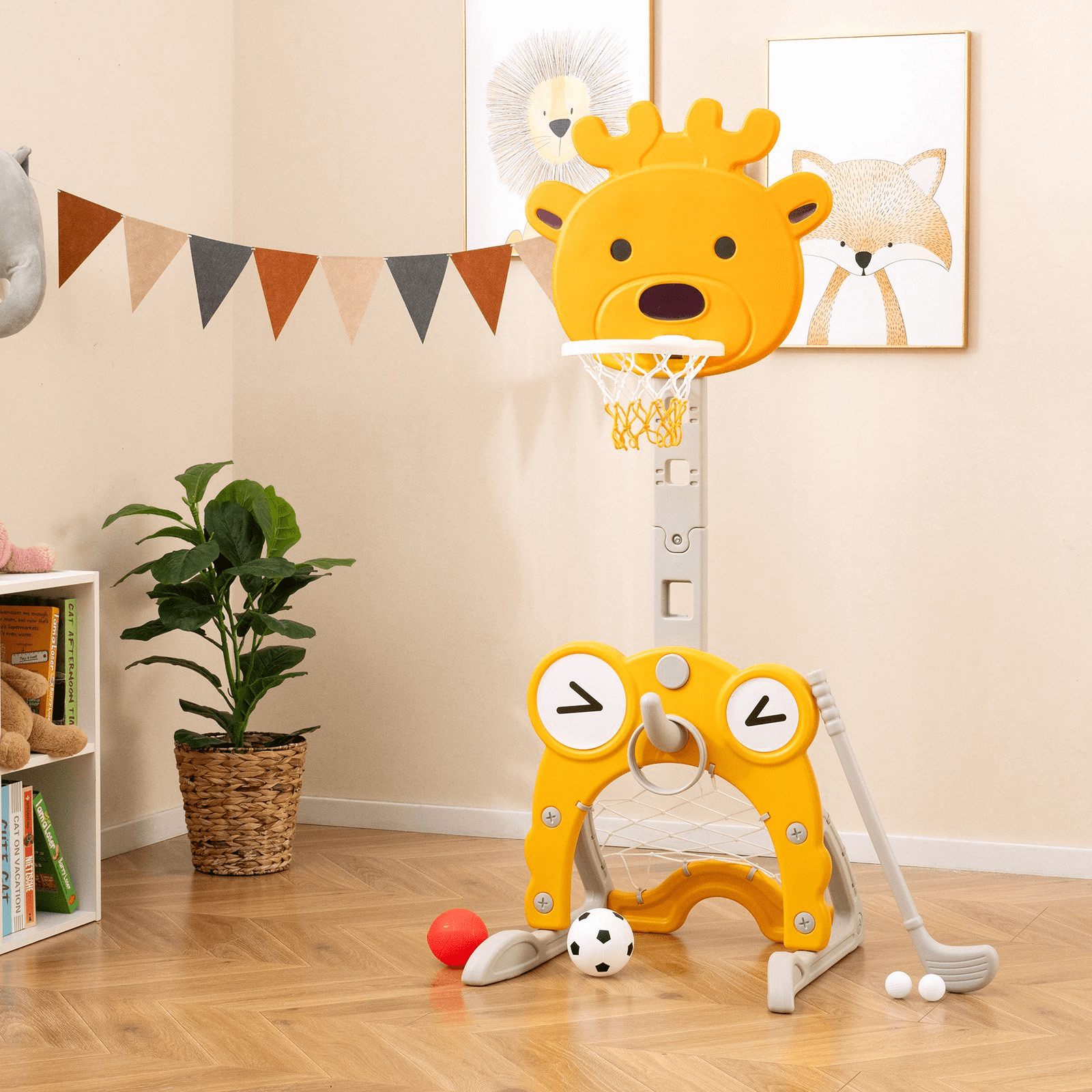 Daugiafunkcis Vaikiškas 4 Viename Sporto Rinkinys Su Reguliuojamu Krepšiu Sporto Žaislai