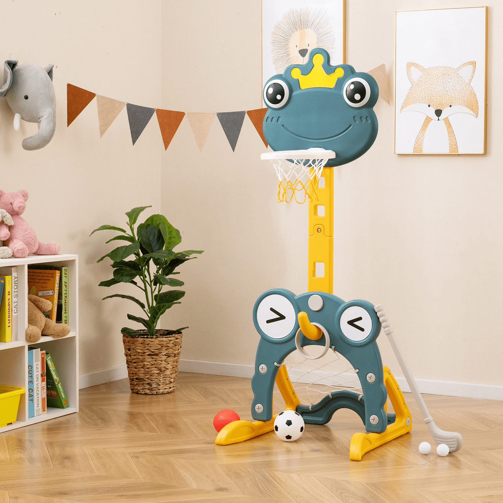 Daugiafunkcis Vaikiškas 4 Viename Sporto Rinkinys Su Reguliuojamu Krepšiu, Varliukas Sporto Žaislai