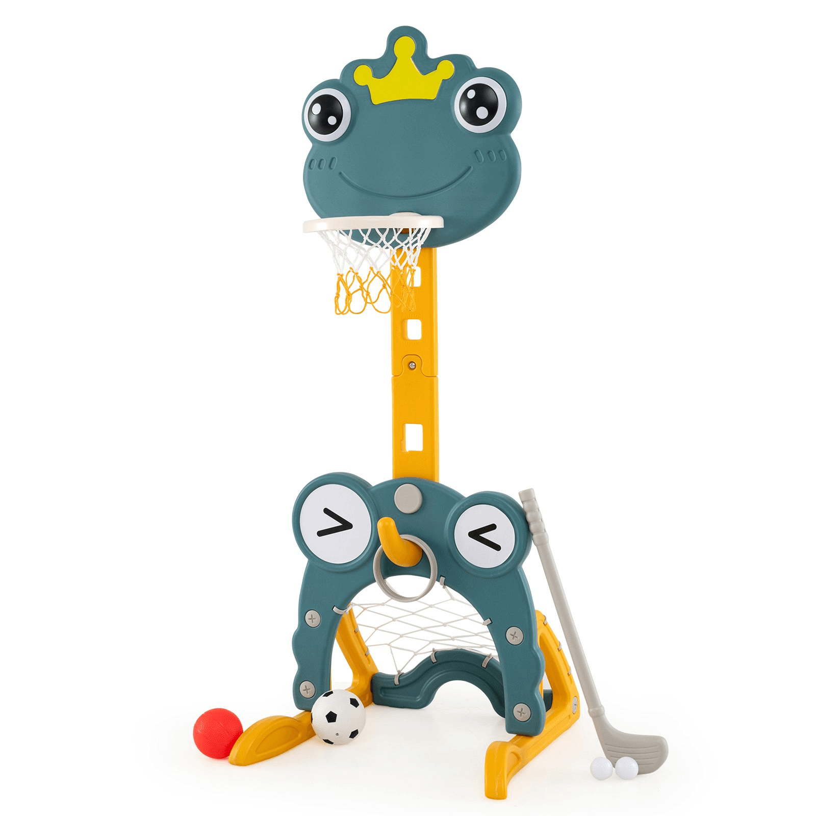 Daugiafunkcis Vaikiškas 4 Viename Sporto Rinkinys Su Reguliuojamu Krepšiu, Varliukas Sporto Žaislai