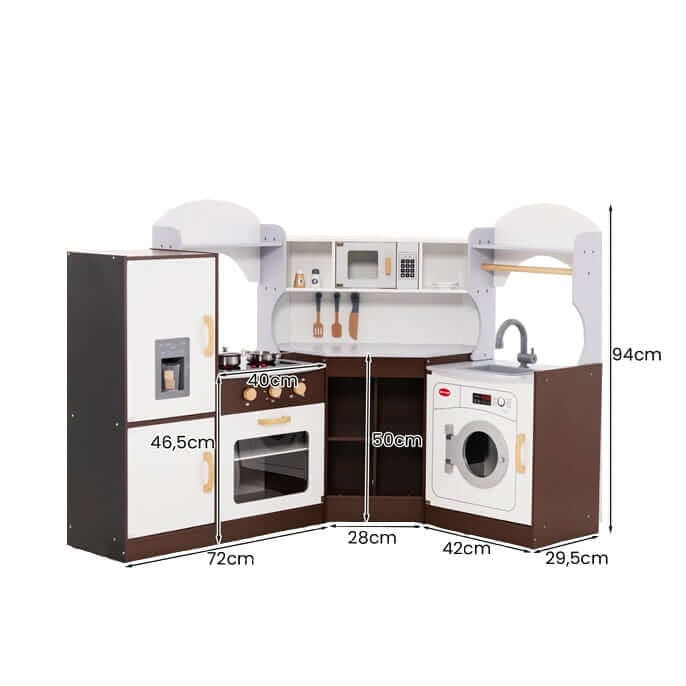 Didelė 4 Zonų Kampinė Medinė Vaikiška Žaidimų Virtuvėlė Su Šviesomis Ir Garsais 3056 Vaikiškos Virtuvėlės