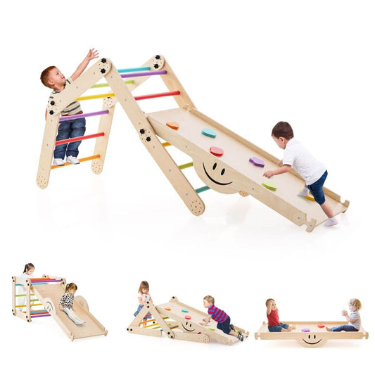 Didelė 5 viename Medinė Laipiojimo Žaidimų Aikštelė Montessori, 180 × 80 cm, 1315 Sūpynės ir Žaidimų Aikštelės