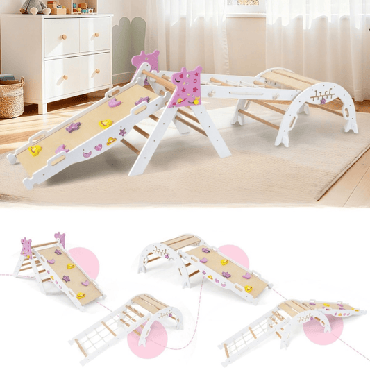 Didelė Spalvinga Montessori Žaidimų Aikštelė 4 Dalių Laipiojimo Rinkinys, Baltas Sūpynės ir Žaidimų Aikštelės