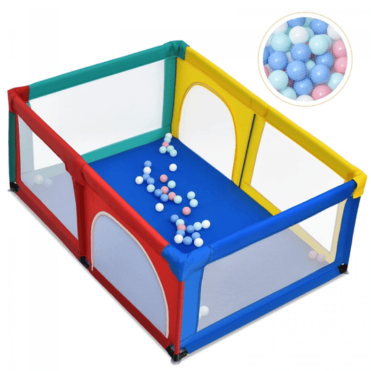 Didelis Spalvotas Kūdikių Maniežas Su Tinklelio Įėjimu ir Kamuoliukais, 192 × 122 cm Maniežai Žaidimų Aikštelės