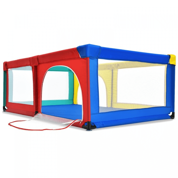 Didelis Spalvotas Kūdikių Maniežas Su Tinklelio Įėjimu ir Kamuoliukais, 192 × 122 cm Maniežai Žaidimų Aikštelės