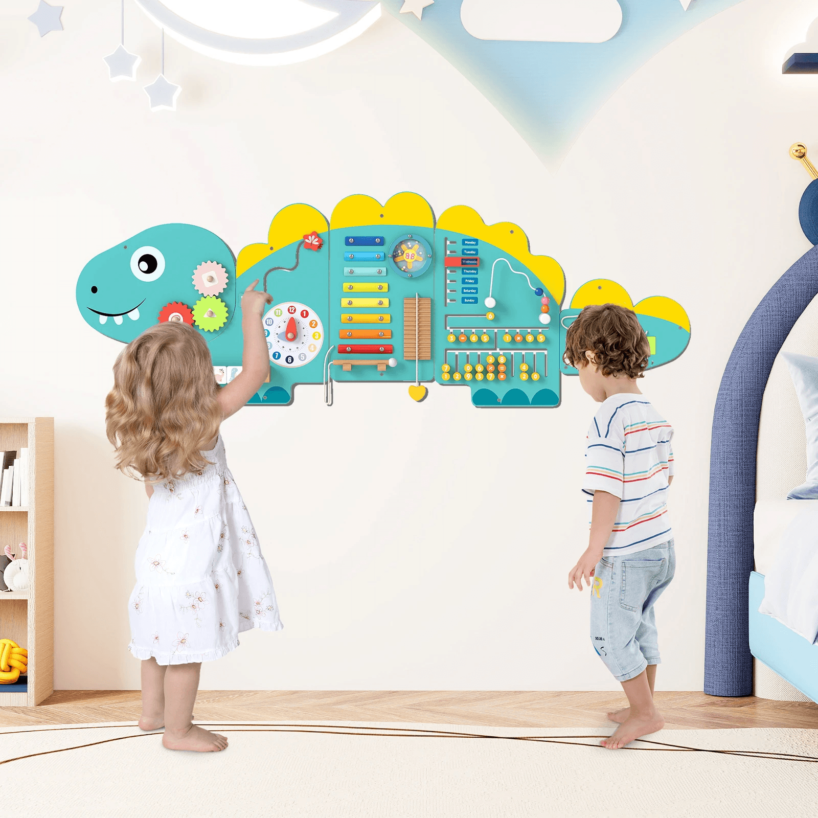 Dinozauro Formos Sensorinė Manipuliacinė Lenta Su 11 Montessori Veiklų Montessori Veiklos Lentos