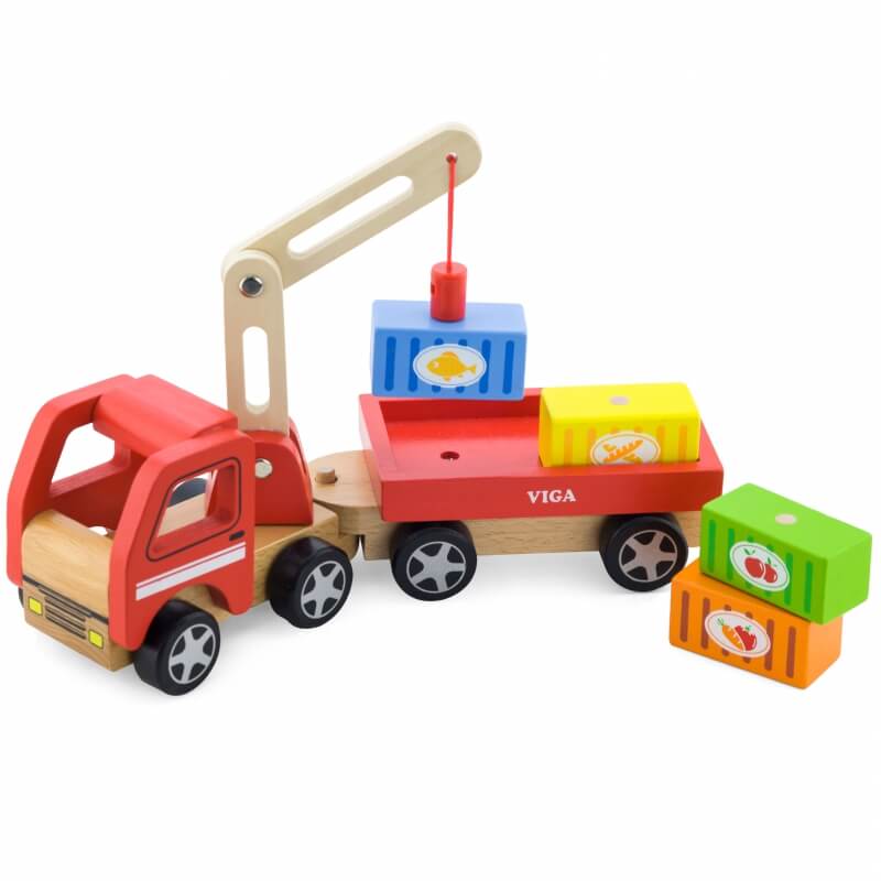Drewniany Dźwig z kontenerami Viga Toys Žaislai Vaikams Ir Kūdikiams