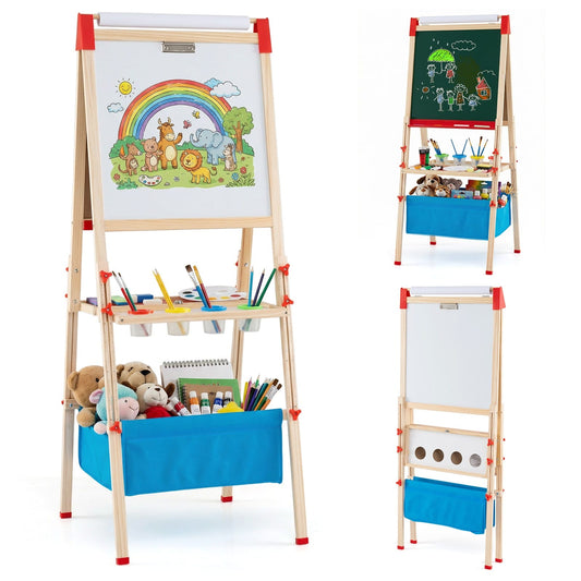 Dvipusė Magnetinė Piešimo Lenta Vaikams 56 × 53 × 120–145 cm Piešimo Lentos