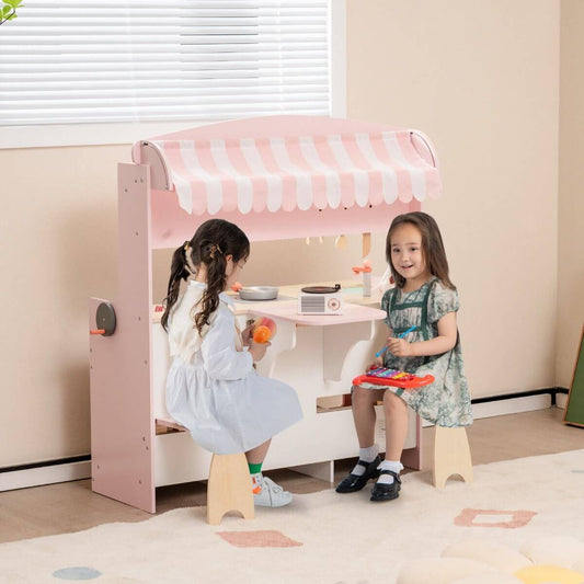 Dvipusė Vaikiška Žaidimų Virtuvėlė Su Kėdėmis Ir Daug Priedų 93 X 50 X 93 cm Rožinė Vaikiškos Virtuvėlės